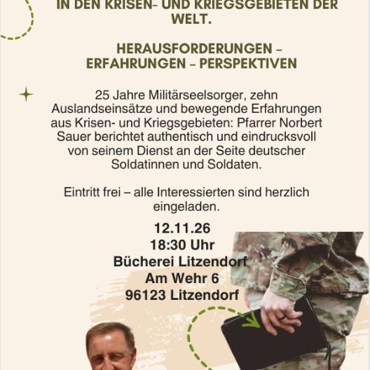Einladung Vortrag Millitärpfarrer Sauer für Litzendorf
