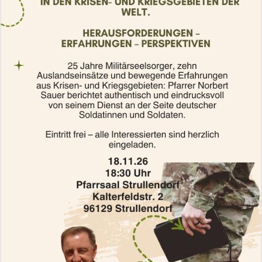 Einladung Vortrag Millitärpfarrer Sauer für Strullendorf